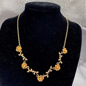 AVON Vintage Rose Necklace – Gold-Tone w/ Rhinestones